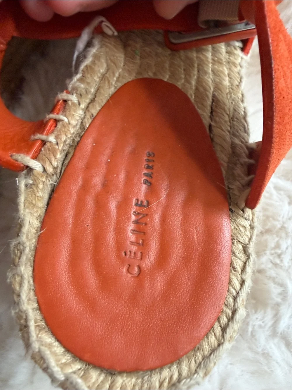 Celine Orange Suede Platform Espadrille Wedge Sandals